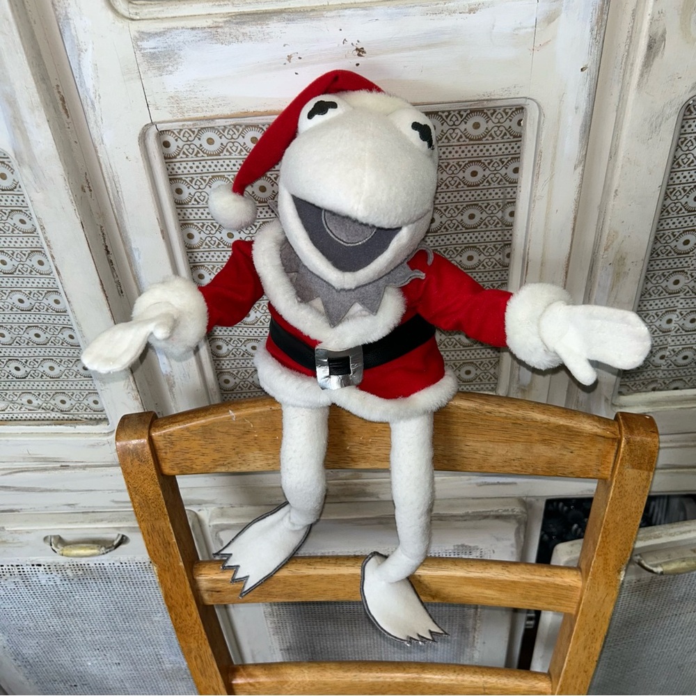 Sababa Toys 2003 white Kermit the Frog Santa plush 17" Wired limbs to pose RARE